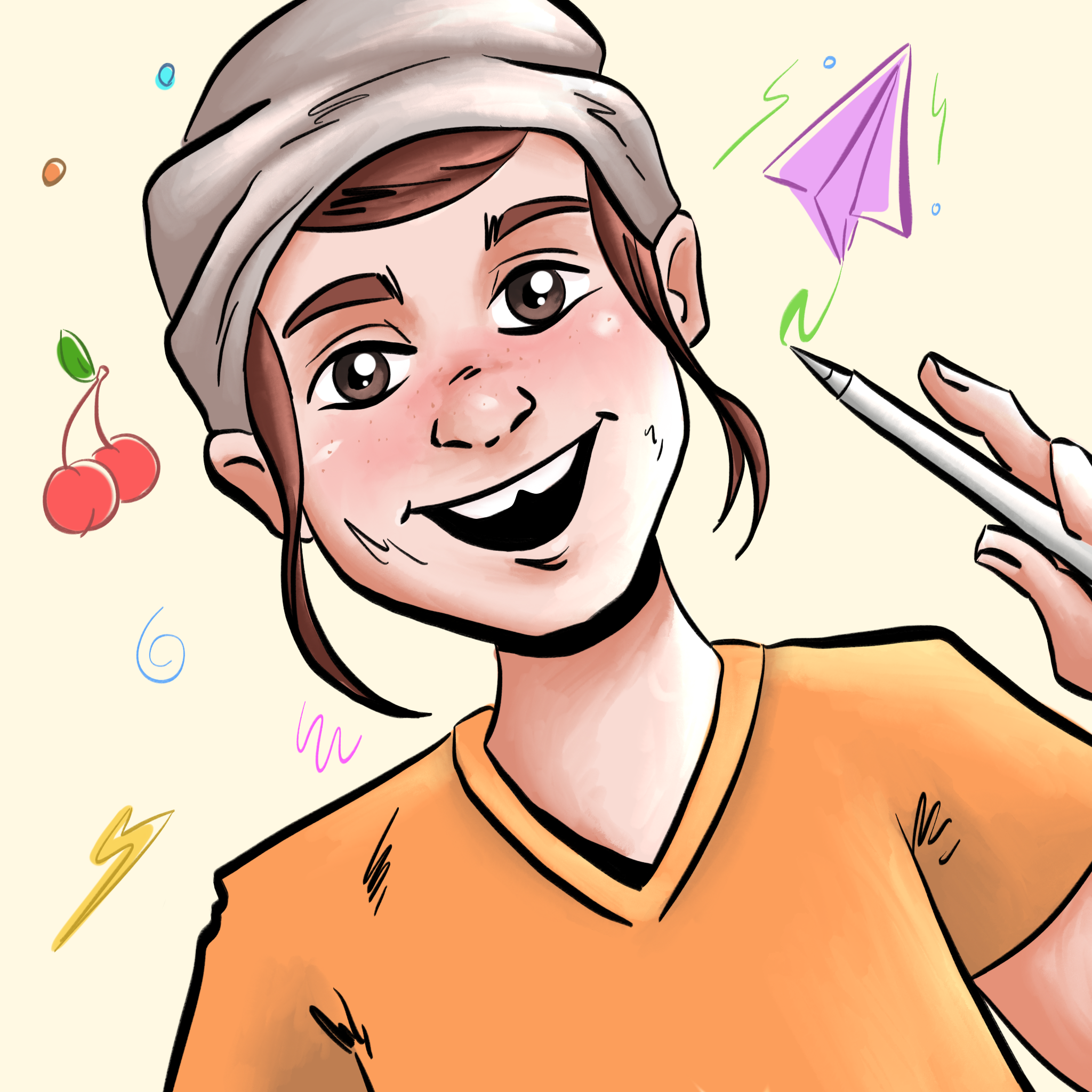 Lusine Tamazyan — illustrator self-portrait with pen in hand